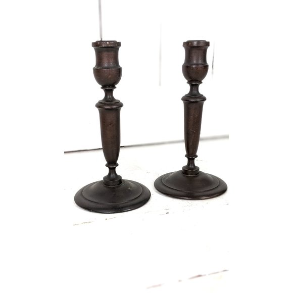 Vintage wooden spindle taper candlesticks set of 2 - Picture 3 of 6
